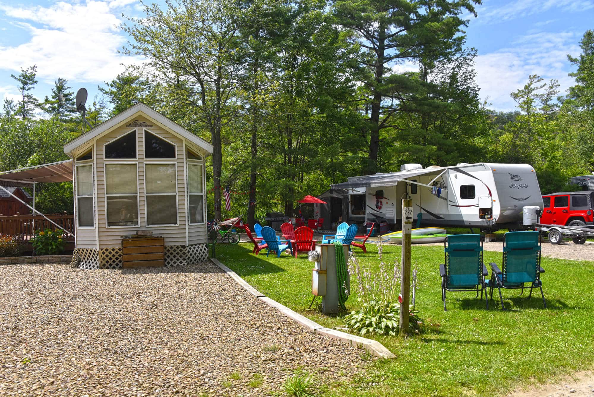 Completely customize your permanent campsite to turn it into a home away from home.